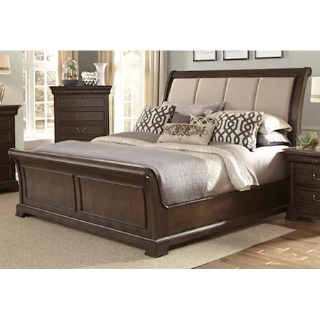 Traditional King Sleigh Bed with Linen Panels